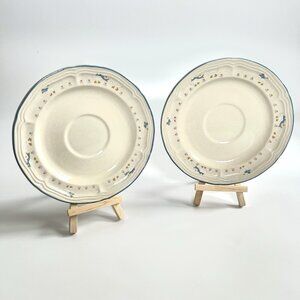 Vintage Brick Oven Stoneware Saucer Aunt Rhody Blue Goose Set Of 2 Plates 6.5"